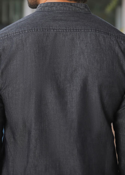Men's regular fit charcoal kurta pajama with textured fabric and modern style