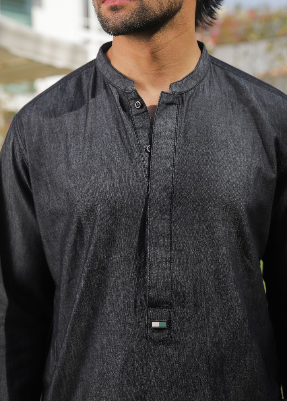 Men's regular fit charcoal short kurta with button placket and timeless design