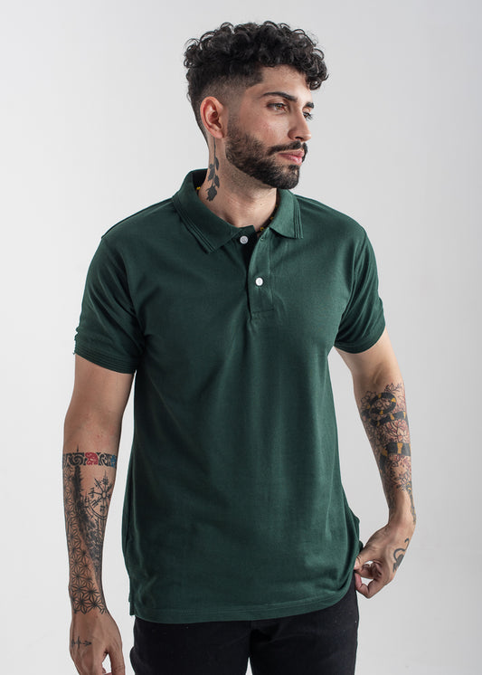 Men's regular fit dark green polo shirt with classic collar