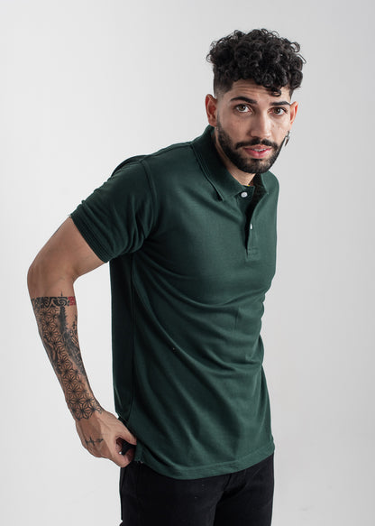 Men's regular fit dark green polo shirt with classic collar
