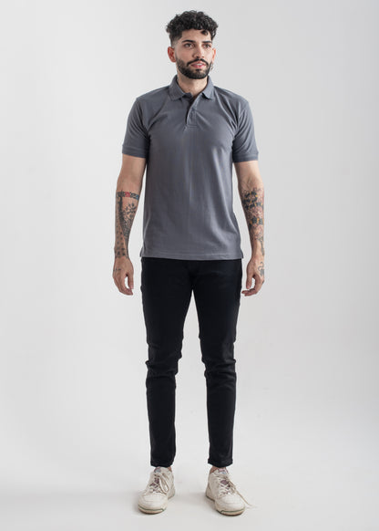 Men's regular fit grey polo shirt with classic collar