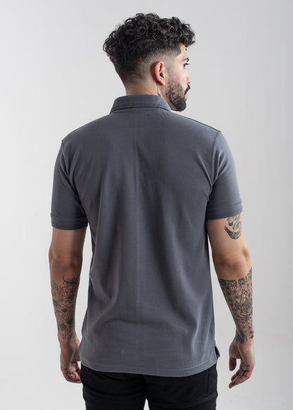 Men's regular fit grey polo shirt with classic collar