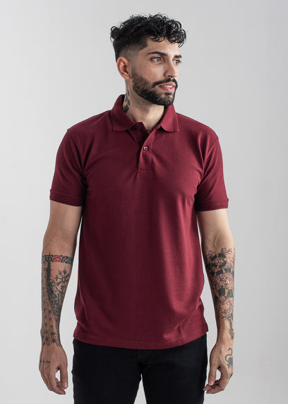 Men's regular fit maroon polo shirt with classic collar