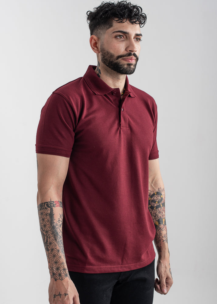 Men's regular fit maroon polo shirt with classic collar