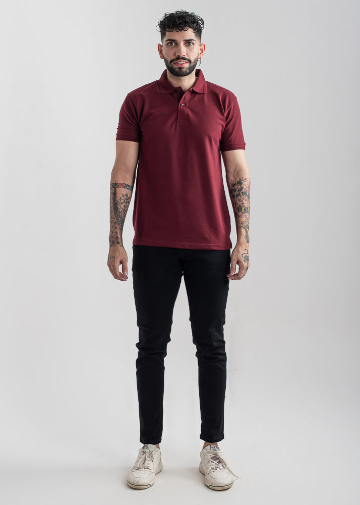 Men's regular fit maroon polo shirt with classic collar