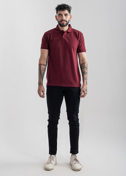 Men's regular fit maroon polo shirt with classic collar