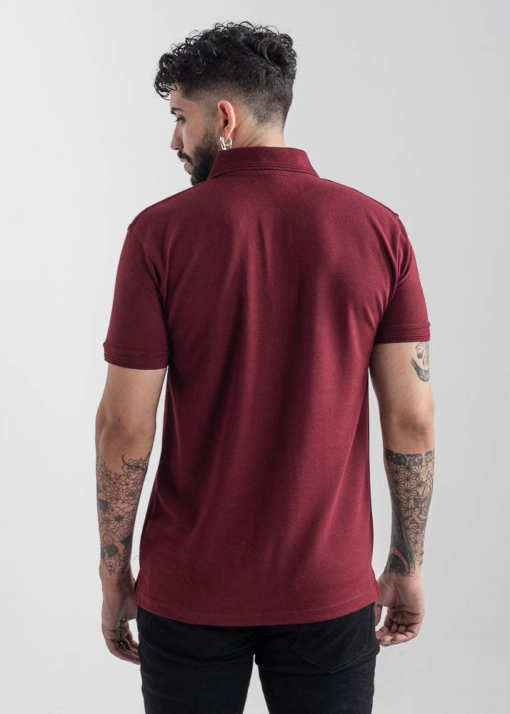 Men's regular fit maroon polo shirt with classic collar