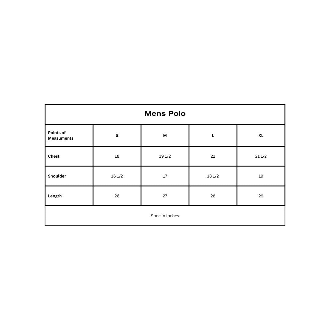Men's regular fit maroon polo shirt with classic collar size chart 