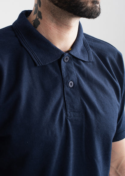Men's regular fit navy blue polo shirt with classic collar