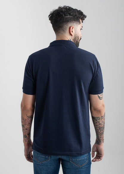 Men's regular fit navy blue polo shirt with classic collar