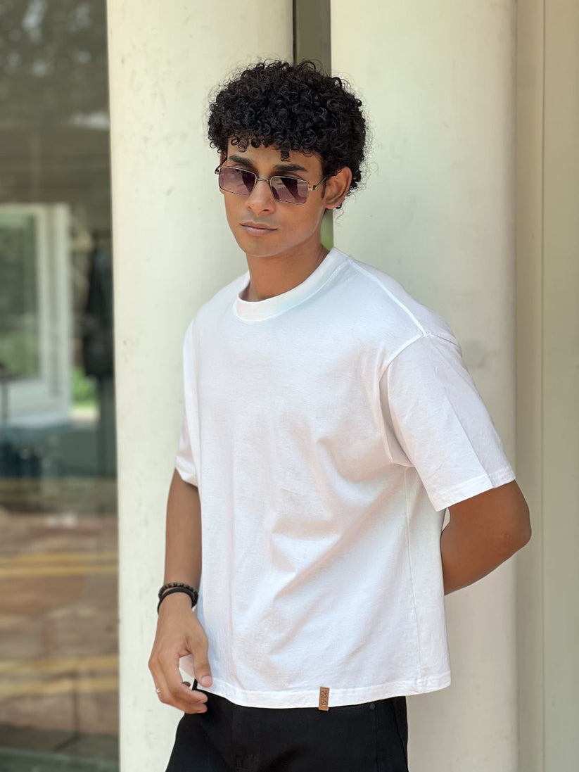 Men's regular fit white crew neck t-shirt with minimalist design