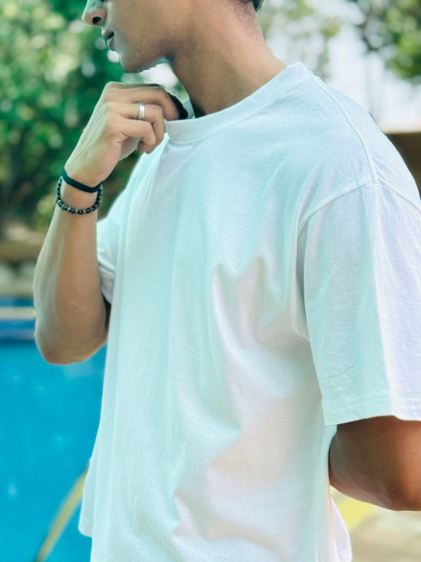 Men's regular fit white crew neck t-shirt with minimalist design