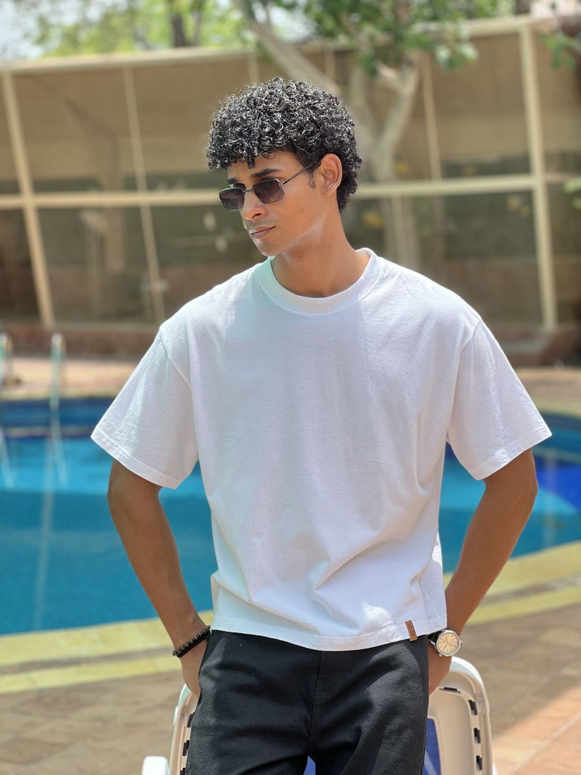 Men's regular fit white crew neck t-shirt with minimalist design