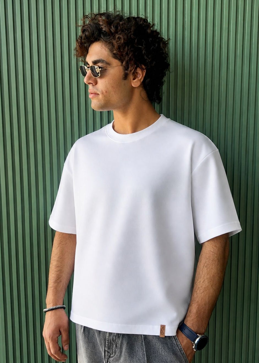 Men's regular fit white crew neck t-shirt with minimalist design