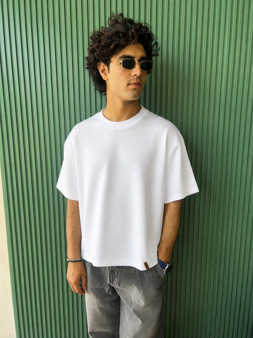 Men's regular fit white crew neck t-shirt with minimalist design