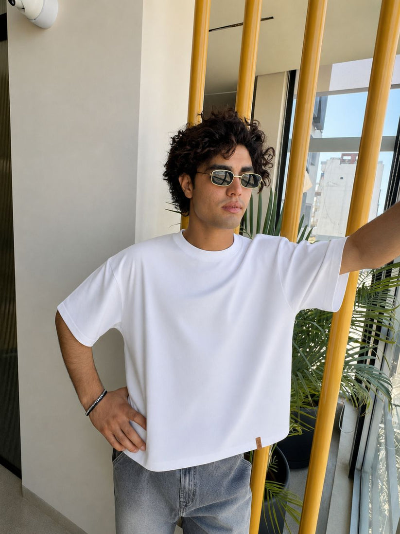 Men's regular fit white crew neck t-shirt with minimalist design