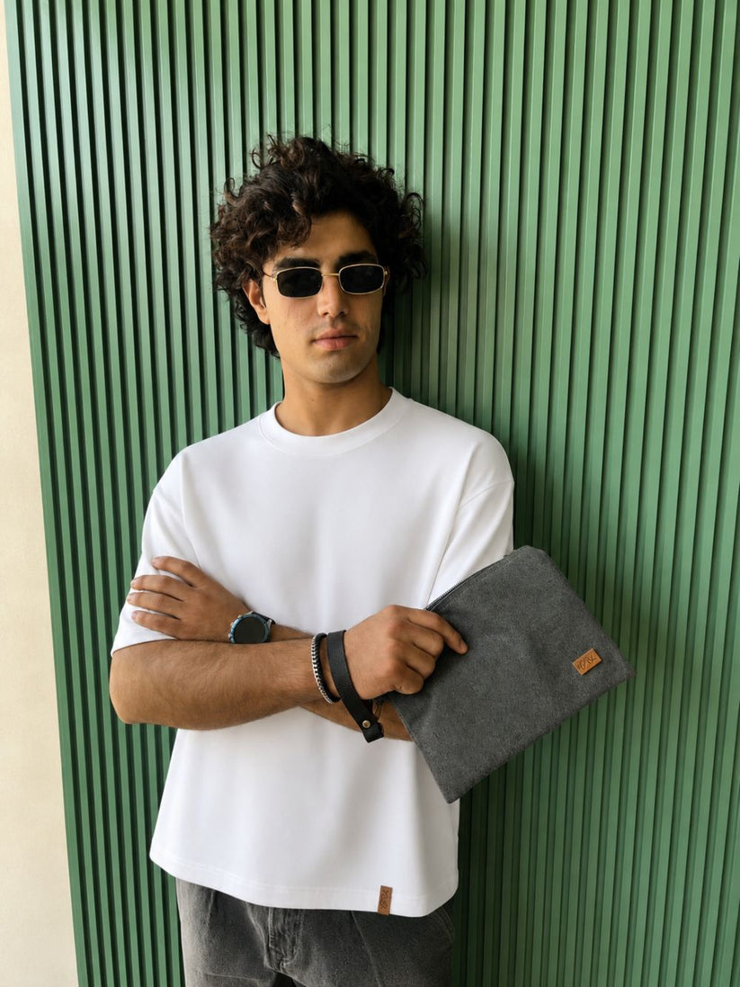 Men's regular fit white crew neck t-shirt with minimalist design