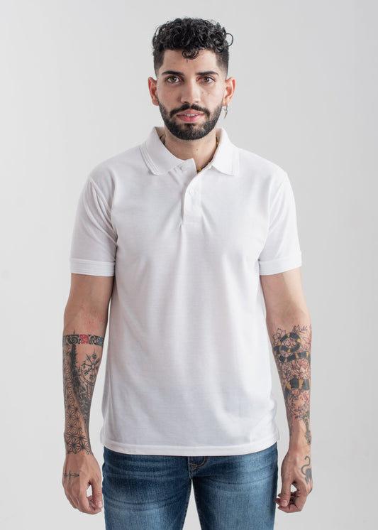 Men's regular fit white polo shirt with classic collar