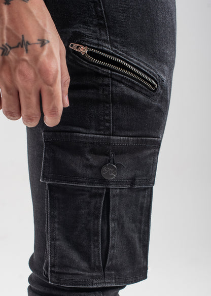 Men's relaxed fit black cargo joggers with utility pocket detailing