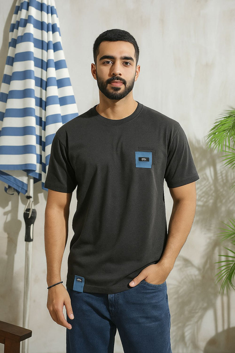 Men's relaxed fit charcoal graphic t-shirt with printed front design