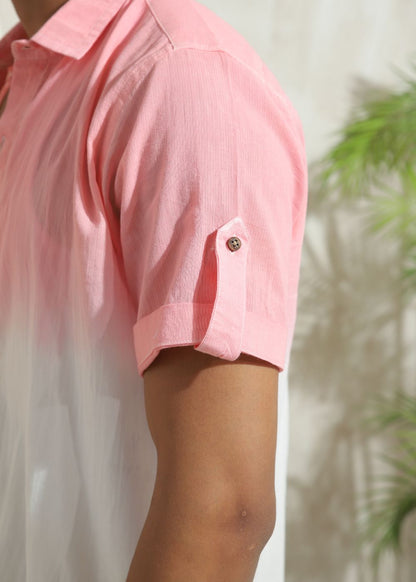 Men's salmon pink half sleeve shirt with lightweight casual design