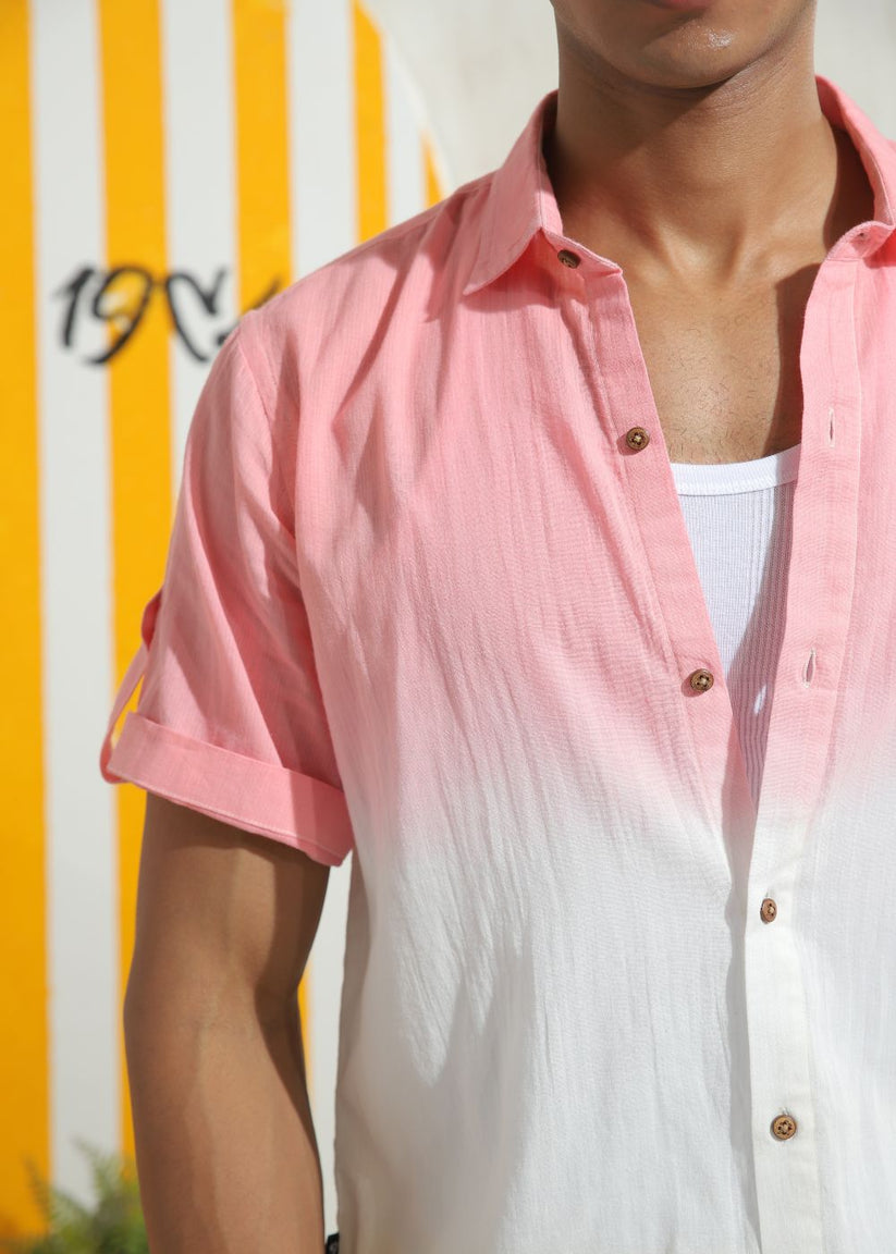 Men's salmon pink half sleeve shirt with lightweight casual design
