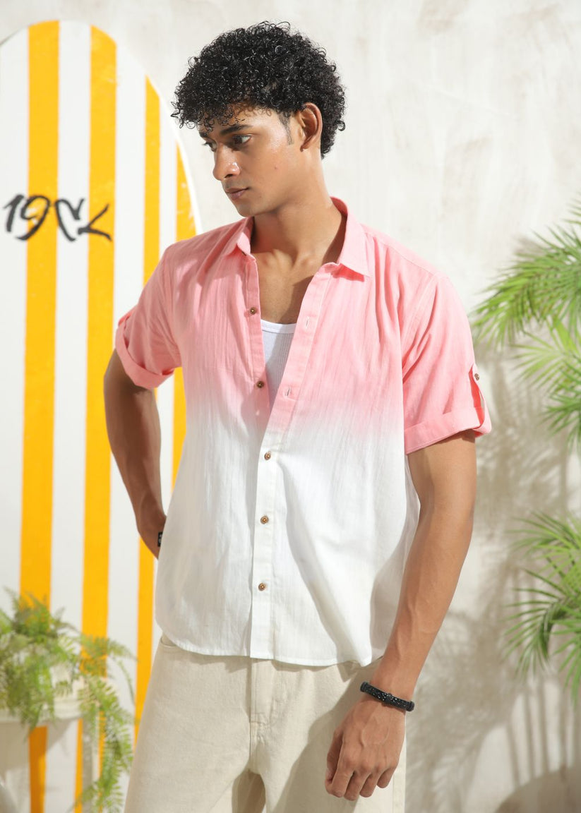 Men's salmon pink half sleeve shirt with lightweight casual design