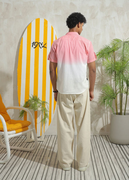 Men's salmon pink half sleeve shirt with lightweight casual design