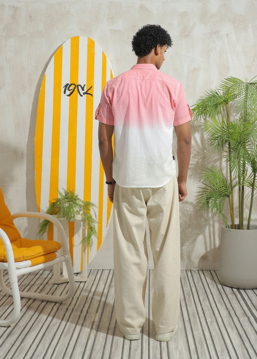 Men's salmon pink half sleeve shirt with lightweight casual design
