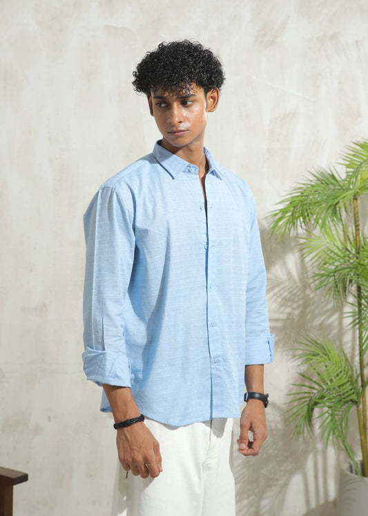 Men's sky blue casual shirt with regular fit and clean summer style
