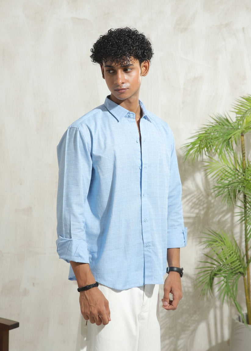 Men's sky blue casual shirt with regular fit and clean summer style