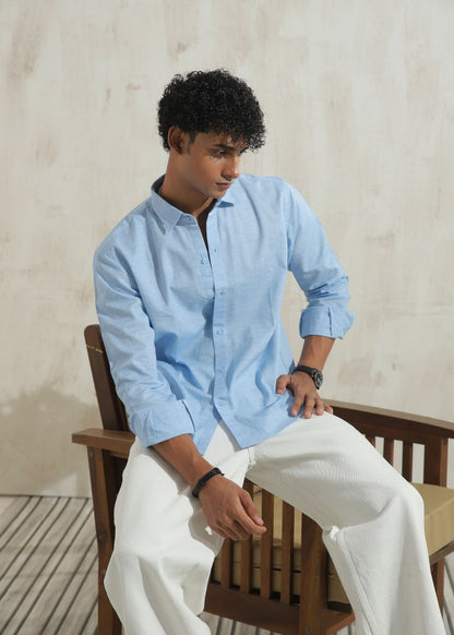 Men's sky blue casual shirt with regular fit and clean summer style