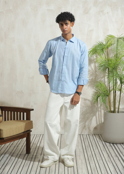 Men's sky blue casual shirt with regular fit and clean summer style