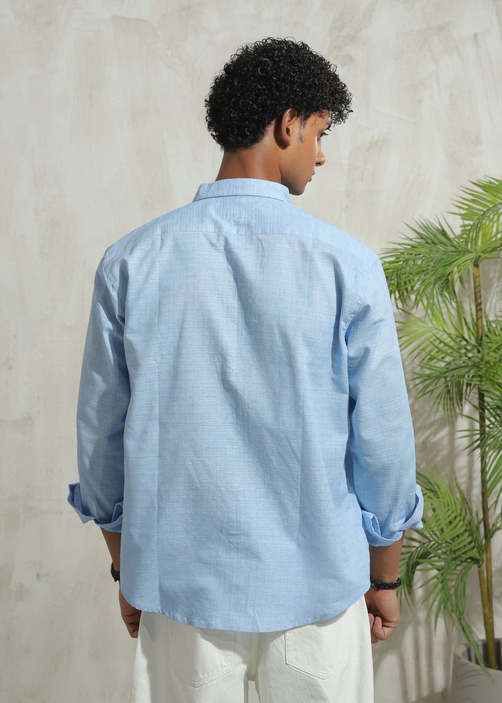Men's sky blue casual shirt with regular fit and clean summer style