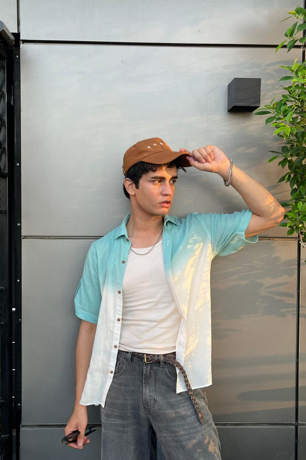 Sea Breeze Teal Half Sleeves Shirt Him