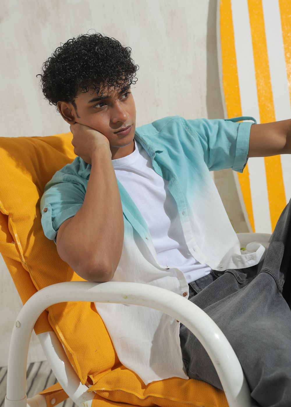 Men's teal half sleeve summer shirt with relaxed fit and resort collar