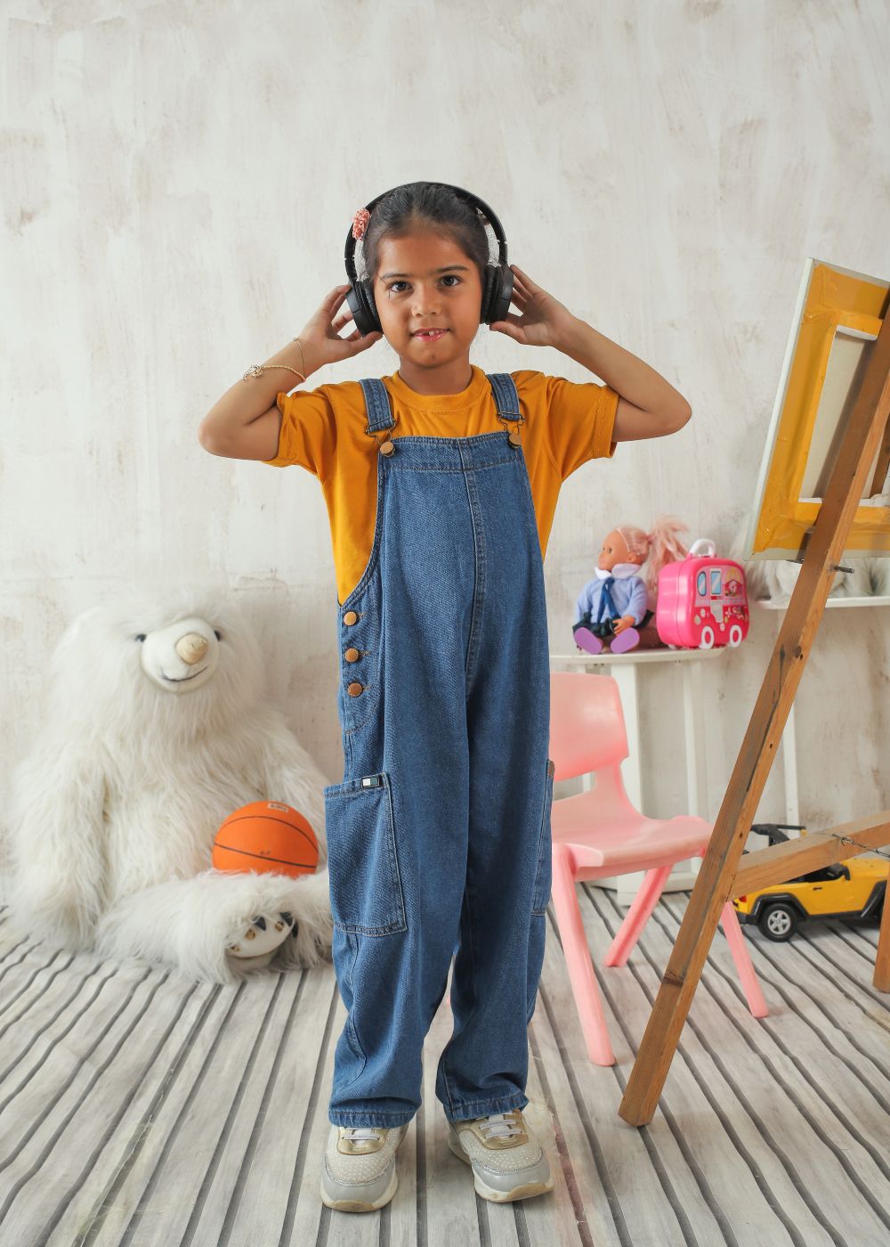 Girls Mid Blue Dungaree