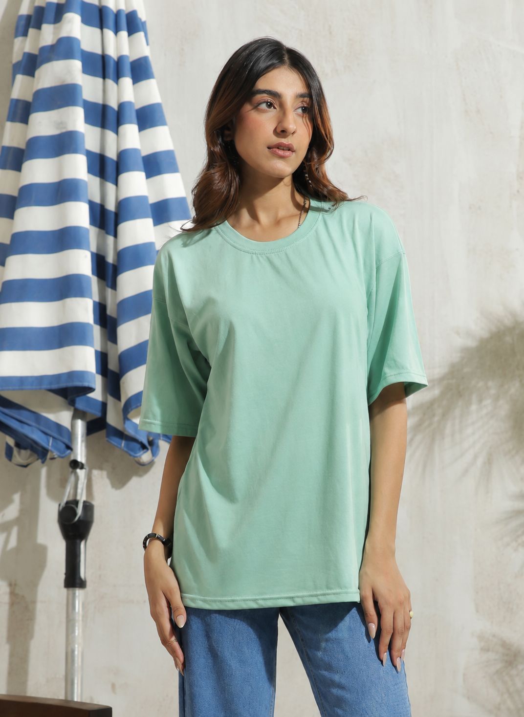 Women's Drop Shoulder T-shirt in Mint Green