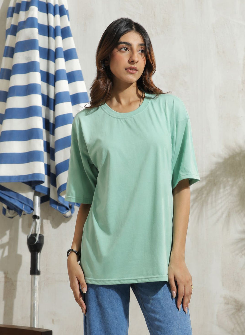 Women's Drop Shoulder T-shirt in Mint Green