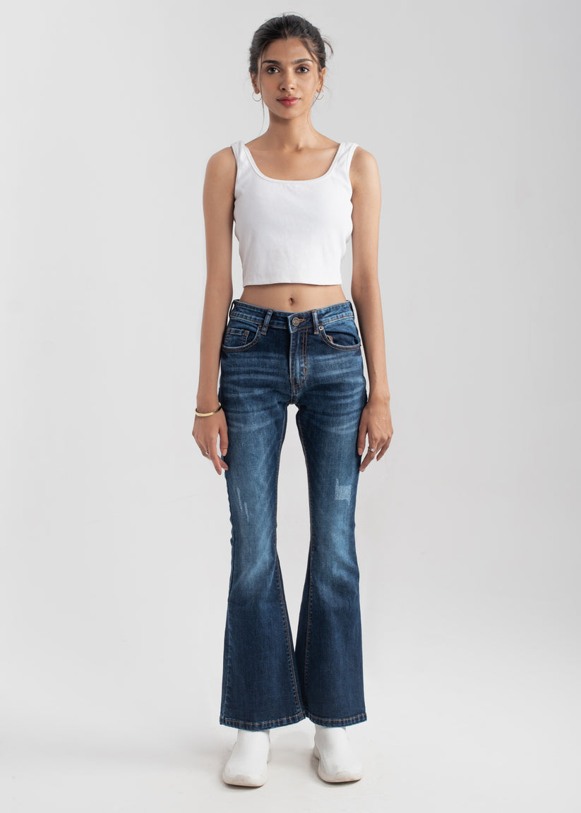 Mid-Rise Women's Bootcut Jeans in Blue