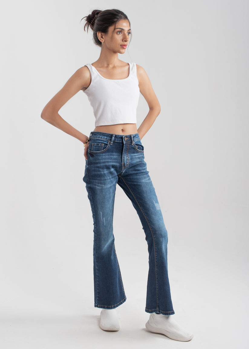 Mid-Rise Women's Bootcut Jeans in Blue