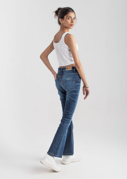 Mid-Rise Women's Bootcut Jeans in Blue