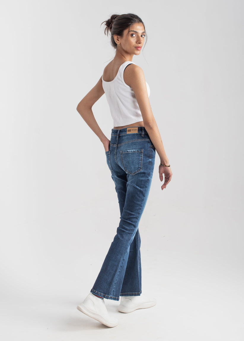 Mid-Rise Women's Bootcut Jeans in Blue