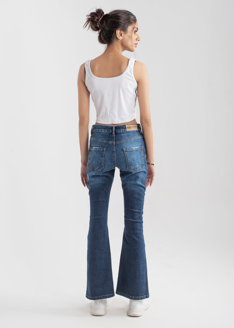 Mid-Rise Women's Bootcut Jeans in Blue