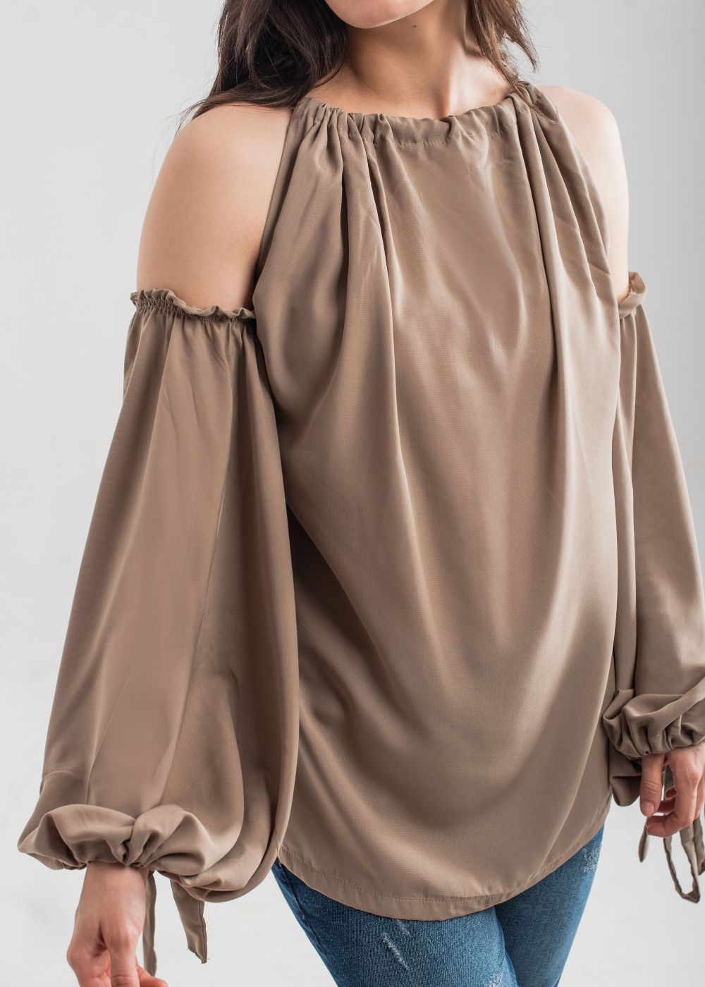 Women's Off-Shoulder Top in Beige