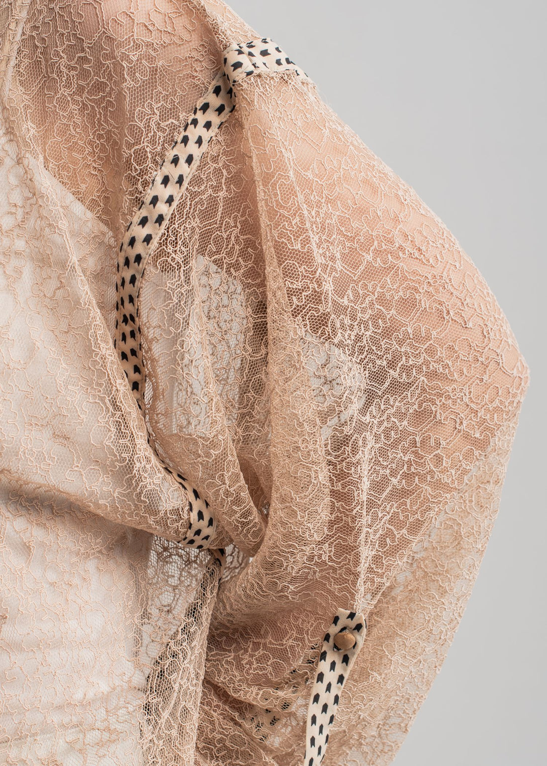 Women's Casual Blouse in Beige with a Geometric Pattern and a Black Collar