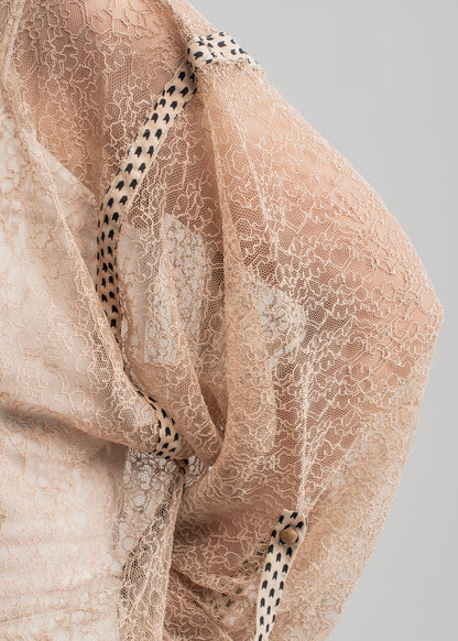Women's Casual Blouse in Beige with a Geometric Pattern and a Black Collar