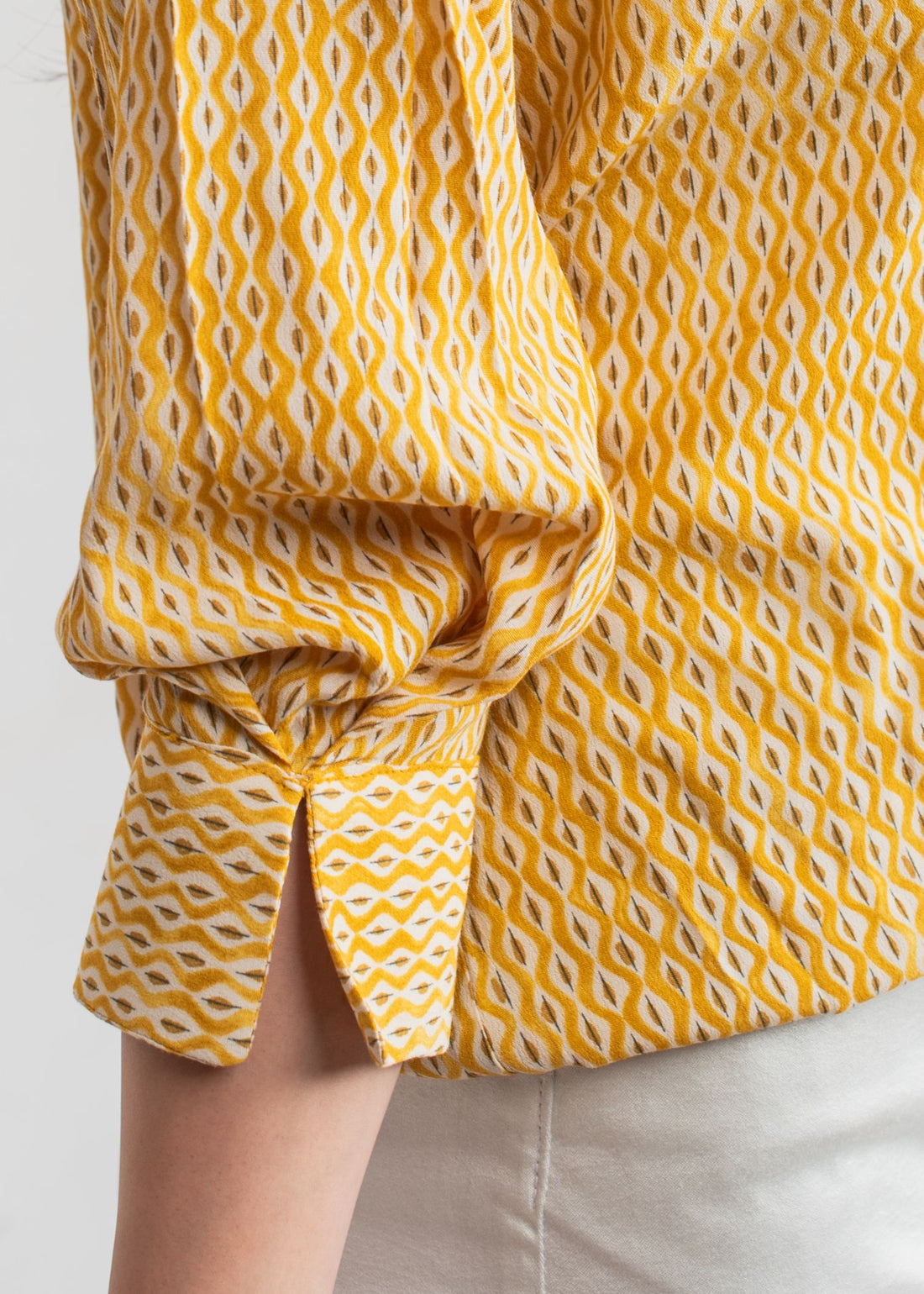 Women's Printed Top in Yellow with a Bow Neck 