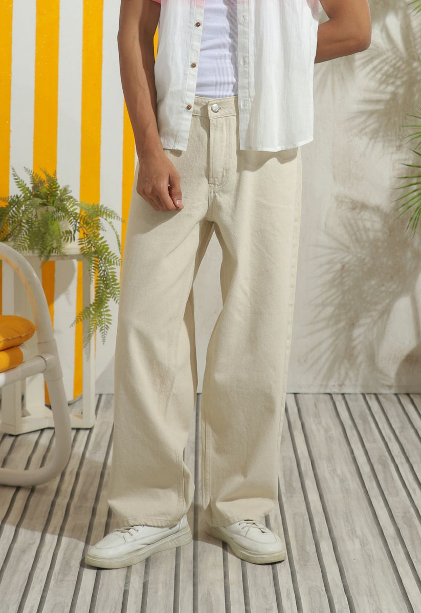 Men’s straight fit beige jeans with minimal design