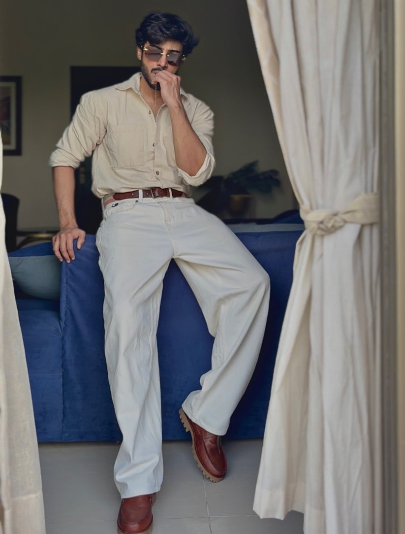 Men’s slim fit white jeans with clean tailored finish